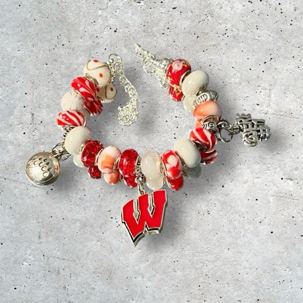 Wisconsin Badgers Inspired Charm Bracelet UW Madison